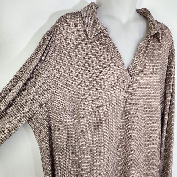 Adrianna Papell Womens Blouse Beige Geometric Print Long Sleeve Knit Collared 2X - Picture 4 of 11